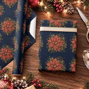Papier Cadeau Noël dans les Étoiles Poinsettia