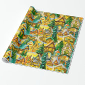 Papier Cadeau Noël dans Whimsical Village Motif aquarelle (Déroulé)