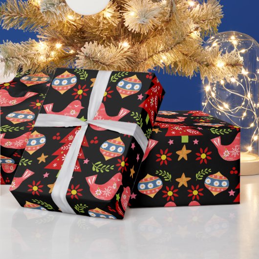 Papier Cadeau Noël d'art populaire scandinave (Vacances)