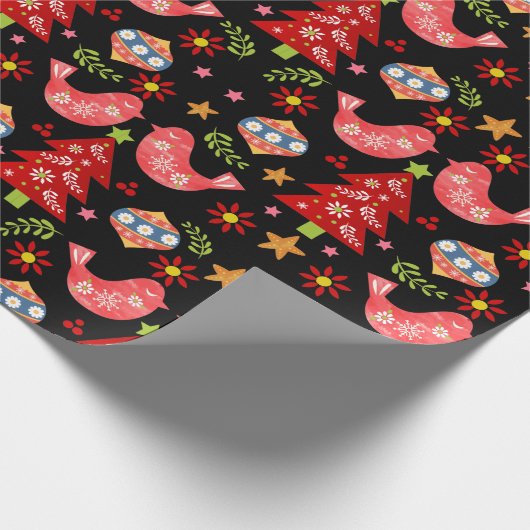 Papier Cadeau Noël d'art populaire scandinave (Coin)