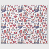 Papier Cadeau Noël d'art populaire traditionnel scandinave (Plat)
