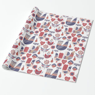 Papier Cadeau Noël d'art populaire traditionnel scandinave