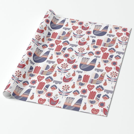 Papier Cadeau Noël d'art populaire traditionnel scandinave (Déroulé)