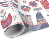 Papier Cadeau Noël d'art populaire traditionnel scandinave (Coin rond)