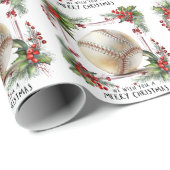 Papier Cadeau Noël de baseball (Coin rond)