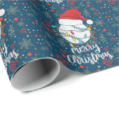 Papier Cadeau Noël de baseball avec balle sur arrière - plan ble (Coin rond)