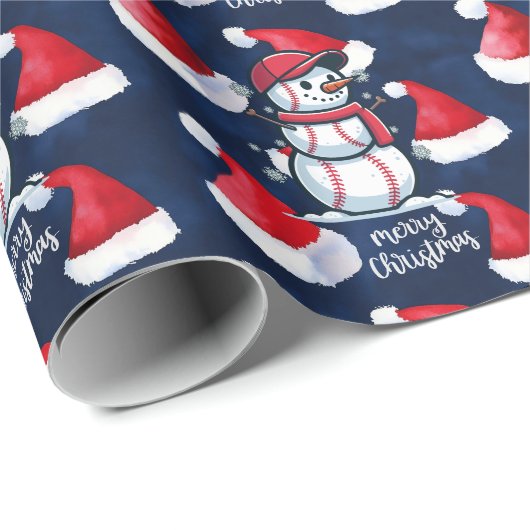 Papier Cadeau Noël de baseball avec balle sur arrière - plan ble (Coin rond)