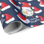 Papier Cadeau Noël de baseball avec balle sur arrière - plan ble