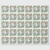 Papier Cadeau Noël de baseball avec chapeau de Père Noël (Plat)