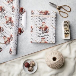 Papier Cadeau Noël de baseball avec le Père Noël
