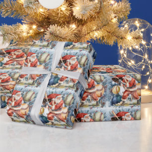Papier Cadeau Noël de baseball avec le Père Noël