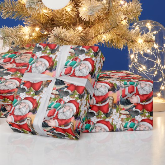 Papier Cadeau Noël de baseball avec le Père Noël apportent des c (Vacances)