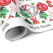 Papier Cadeau Noël de baseball avec Santa Hat (Coin rond)