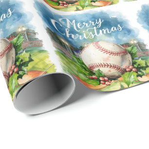 Papier Cadeau Noel de baseball sur le thème du stade