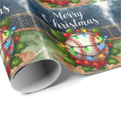 Papier Cadeau Noel de baseball sur le thème du stade (Coin rond)