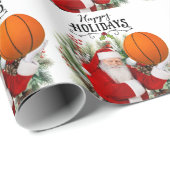 Papier Cadeau Noël de basket-ball avec le Père Noël (Coin rond)