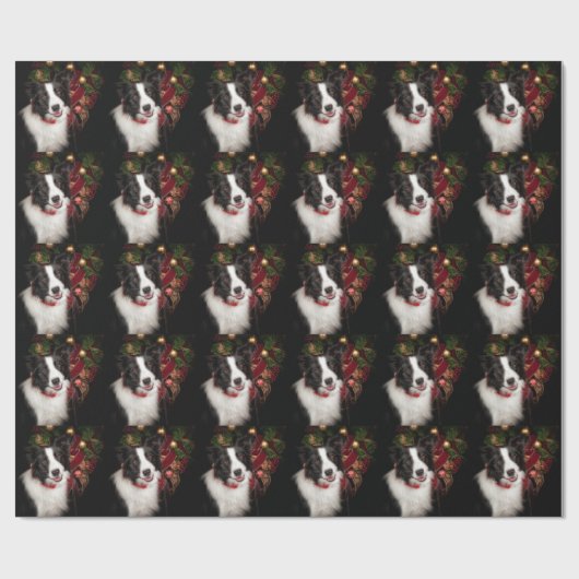 Papier Cadeau Noël de border collie (Plat)
