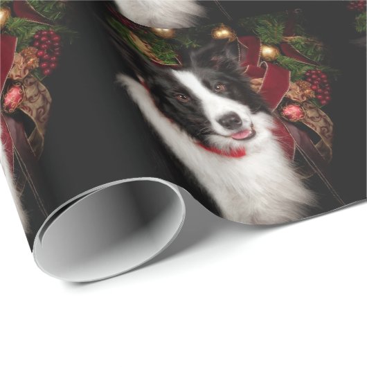 Papier Cadeau Noël de border collie (Coin rond)