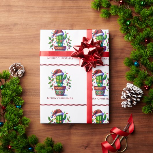 Papier Cadeau Noël de Cactus scintillant (Cadeau de vacances)