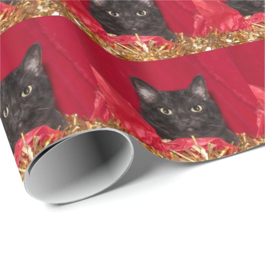 Papier Cadeau Noël de chat noir (Coin rond)