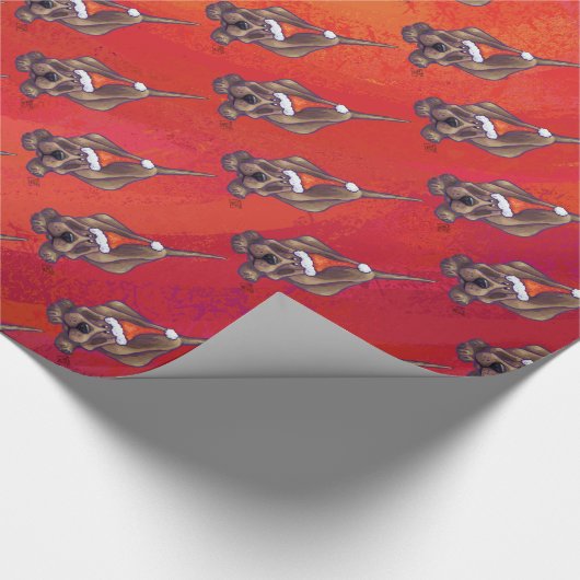 Papier Cadeau Noel de Chien À La Hache Sur Rouge (Coin)