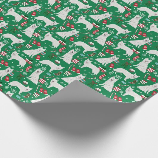 Papier Cadeau Noël de Chien de Berger Blanc (Coin)