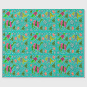 Papier Cadeau Noël de dinosaure turquoise (Plat)