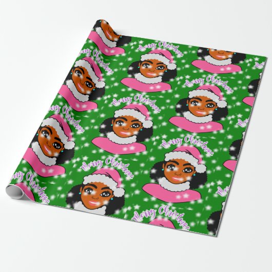 Papier Cadeau Noël de fille mignonne Afro (Déroulé)
