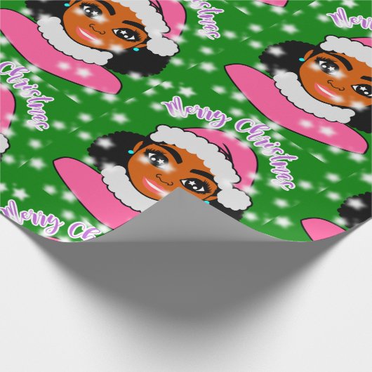 Papier Cadeau Noël de fille mignonne Afro (Coin)