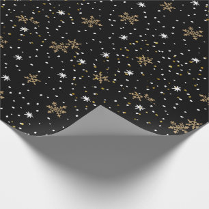 Papier Cadeau Noël de flocons de neige d'or blanc