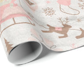 Papier Cadeau Noël de forêt rose et Brown (Coin rond)
