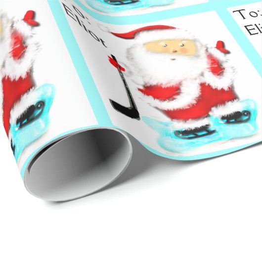 Papier Cadeau Noël de hockey (Coin rond)