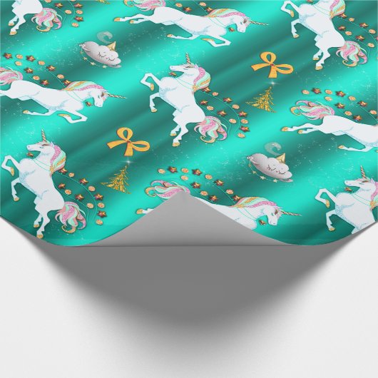 Papier Cadeau Noël de la licorne turquoise (Coin)