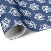 Papier Cadeau Noël de la Marine Blue and White Snowflakes (Coin rond)