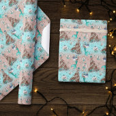 Papier Cadeau Noël de la mère | Bas et arbres Pêche Turquoise