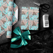 Papier Cadeau Noël de la mère | Bas et arbres Pêche Turquoise