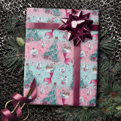 Papier Cadeau Noël de la mère | Bas et arbres Turquoise rose