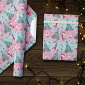 Papier Cadeau Noël de la mère | Bas et arbres Turquoise rose