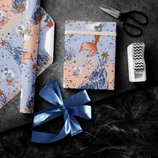 Papier Cadeau Noël de la mère | Stocker et Arbre bleu orange