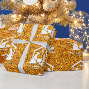 Papier Cadeau Noël de la Nativité chrétienne Faux Paillettes