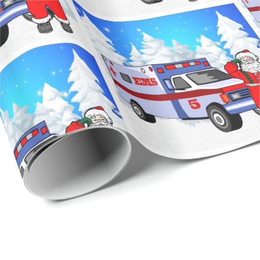 Papier Cadeau Noël de l'ambulance Père Noël EMS (Coin rond)