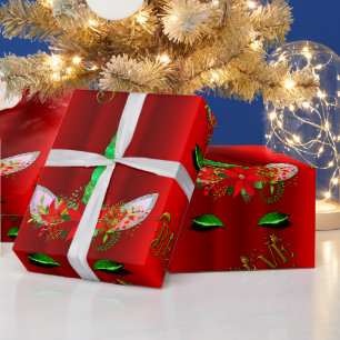 Papier Cadeau Noël de licorne croient le rouge