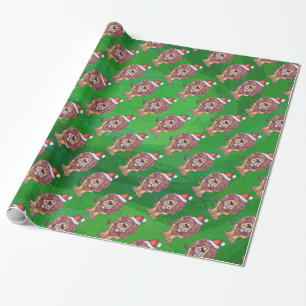 Papier Cadeau Noël de lion sur le vert