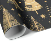 Papier Cadeau Noël De Luxe Noir Et Or (Coin rond)