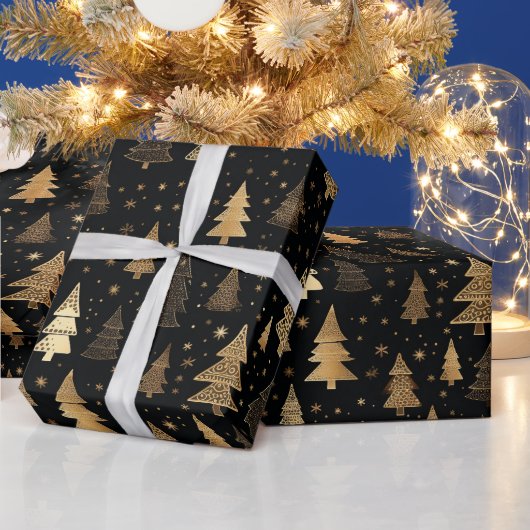 Papier Cadeau Noël De Luxe Noir Et Or (Vacances)
