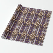 Papier Cadeau Noël de luxe violet et doré rayé (Déroulé)