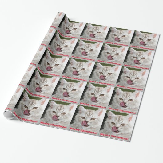 Papier Cadeau Noël de Meowy mignon, papier d'emballage de chaton (Déroulé)