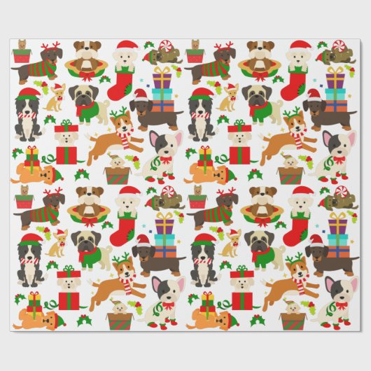 Papier Cadeau Noël de mignon chien chiot (Plat)