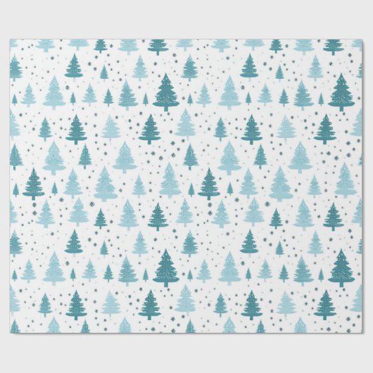Papier Cadeau Noël de neige bleue et blanche (Plat)