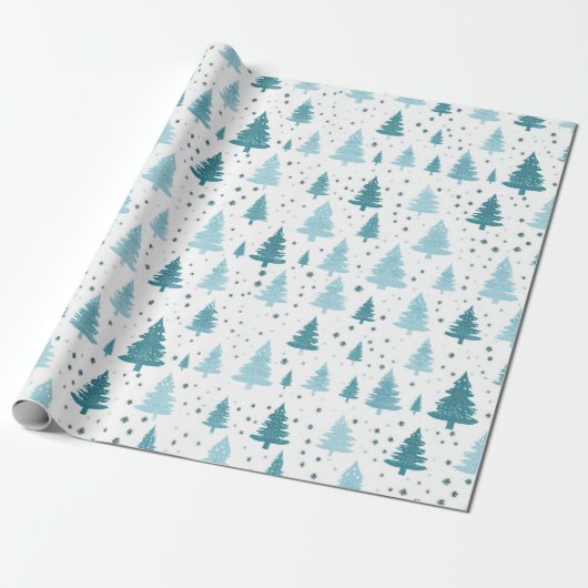 Papier Cadeau Noël de neige bleue et blanche (Déroulé)
